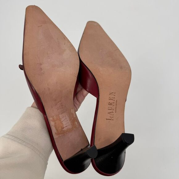 Lauren Ralph Lauren Red Leather Pointed Toe Kitten Heel Mules Size 10B - Picture 3 of 8